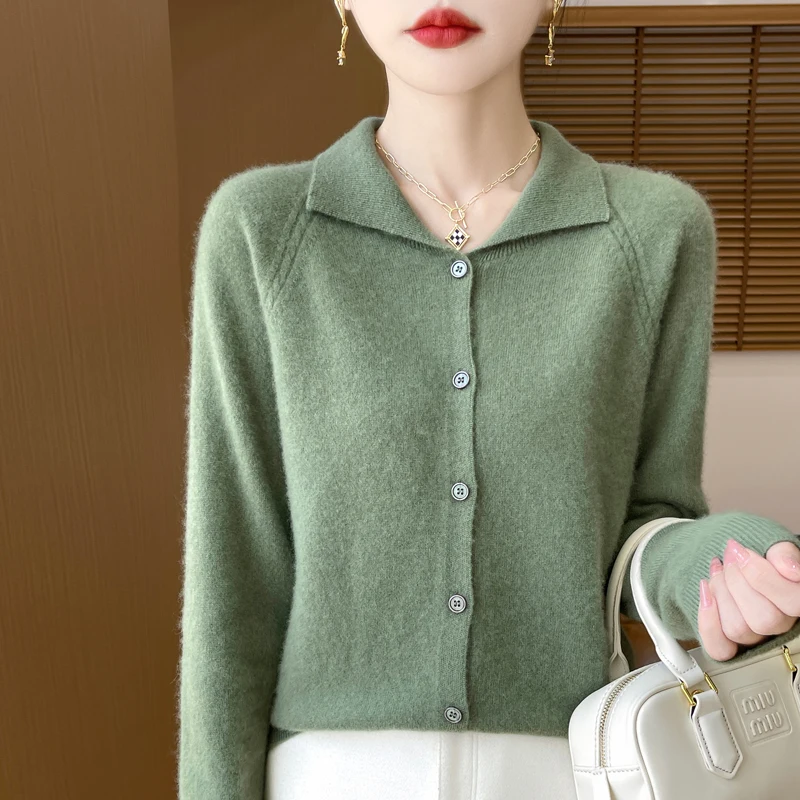 Autumn Winter New First-line Cardigan Women's Lapel Long Sleeved Knitted Cardigan Casual Loose Knitted Coat Fashion Korean Tops