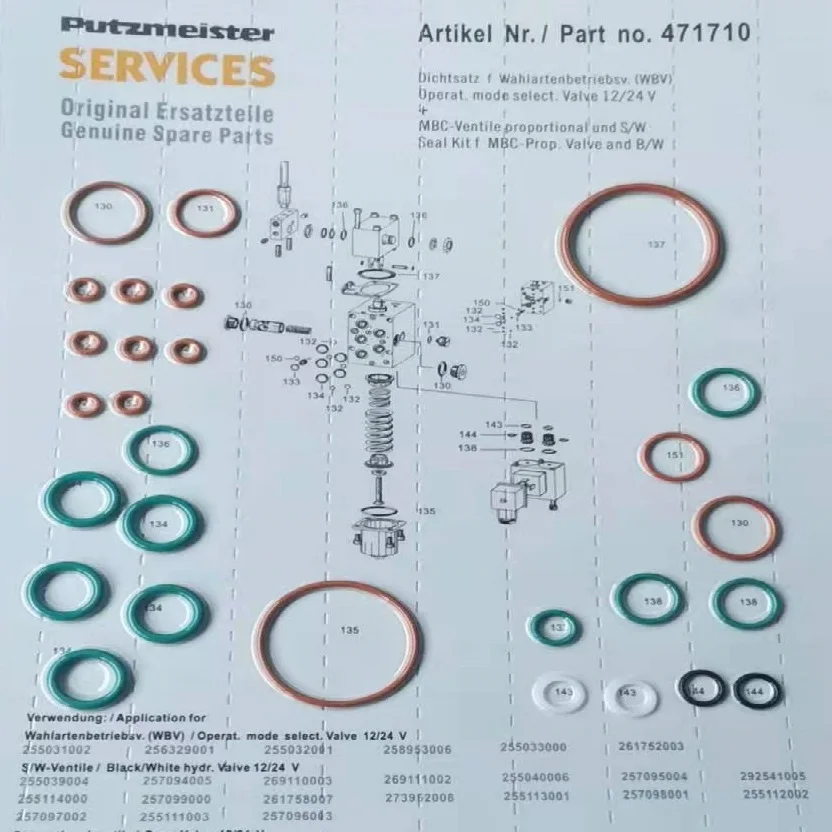 Putzmeister HV BOOM O RING KIT MBC Valve Seal Kit 471710 471709 262824008 Hydraulic Cylinder Boom Repair Kit 479580 279455004