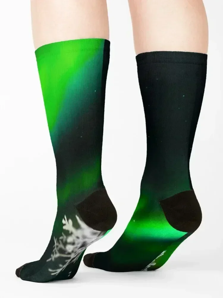 Luces del norte verdes nevadas hermosa vista: calcetines más vendidos calcetines de fútbol antideslizantes personalizados para mujeres y hombres