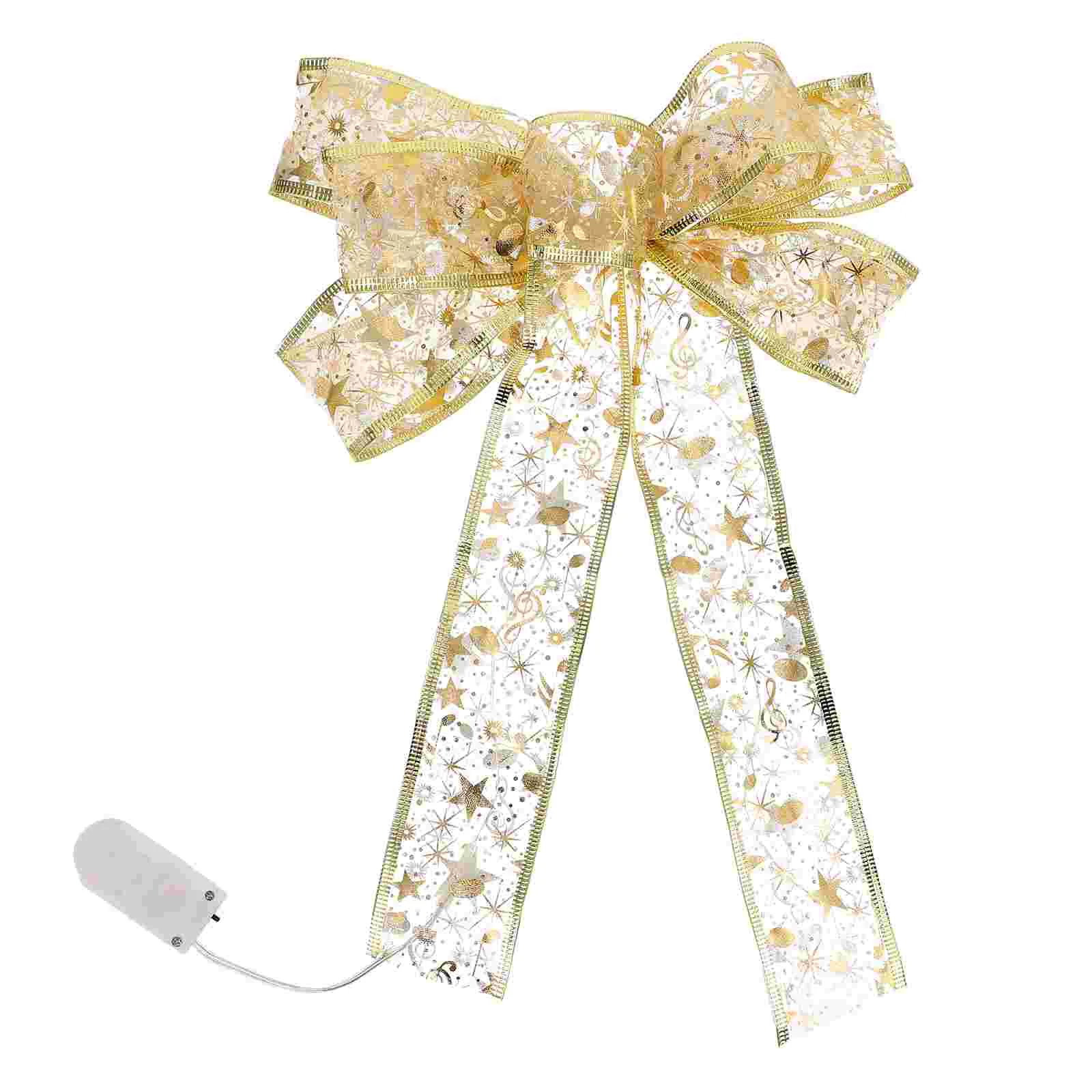 

Ribbon Bows Lighted Decorative Showcase Knots Hanging Christmas Craft Decorations Bowknot Ornament Golden Luminous