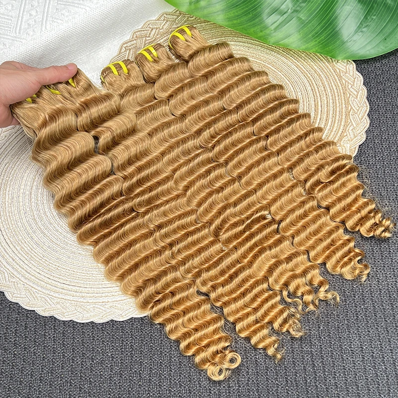 

#27 Blonde Deep Wave Human Hair Bundles Double Weft Raw Virgin Honey Blonde Deep Wave Human Hair Extensions Hair Weave Colored