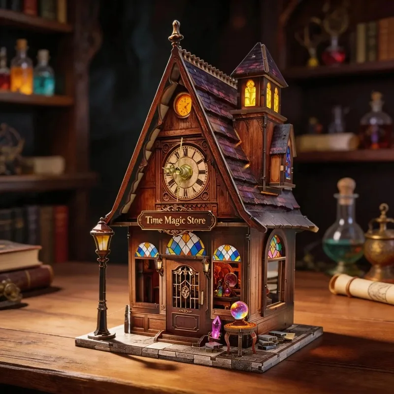 DIY Book Nook Shelf Insert Kit Time Magic Store Bookend Miniature Dollhouse 3D Puzzle Assembly Model Kit for Adult Birthday Gift
