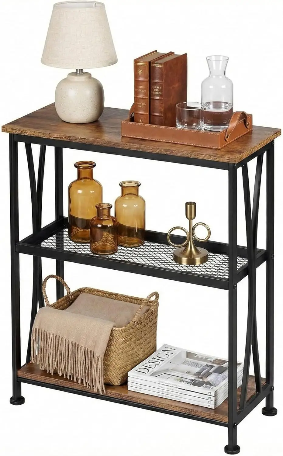 

Narrow Side Table,20' Long End Table with 3 Tier Storage Shelves, Small Hallway Table, Industrial Rustic Accent Skiny Slim