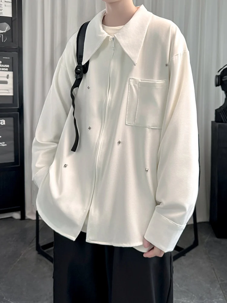 

American Sle Long Sve irt for Men Rivet Design Casual Faion Spring New Sle Loose Fit Button up No Iron Treaent