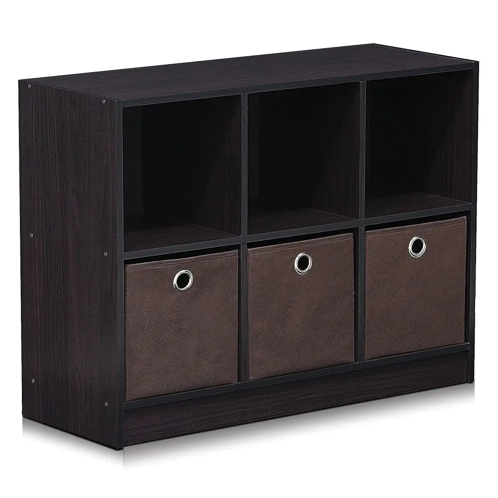 

Basic 3X2 Cube Storage Bookcase Organizer With Bins, Dark Walnut