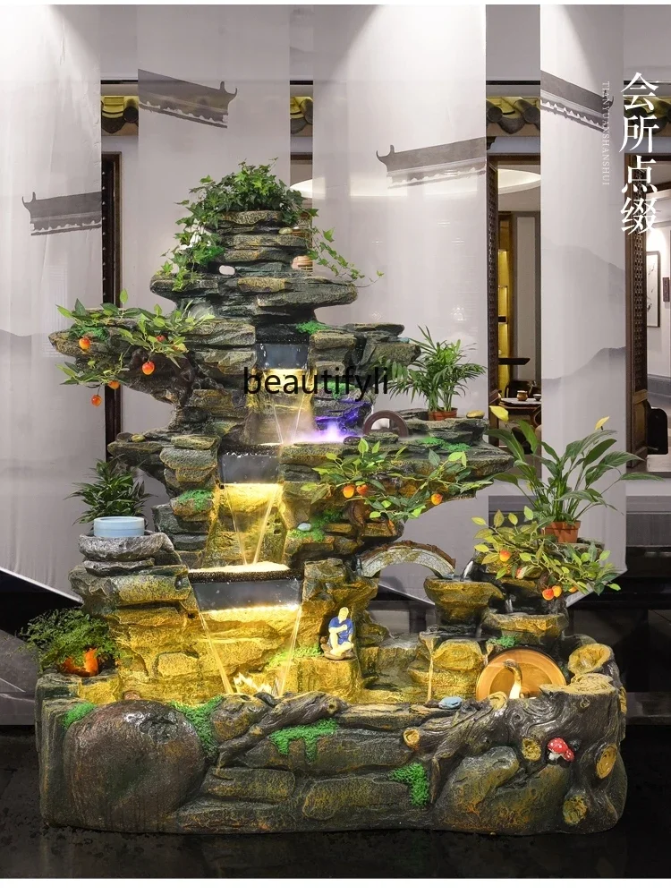 Rockery flowing water fountain large ornament pastoral landscape feng shui wheel home decoration courtyard villa fish pond