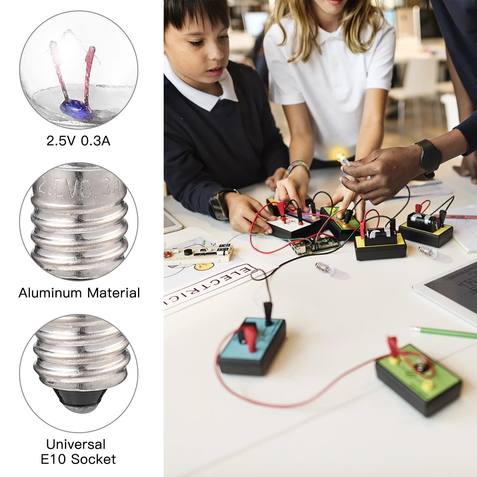 10Pcs Mini Small Light Bulbs Round Bulbs Electrical Circuit Kits Science Experiments School Lab Teaching Supplies Physics