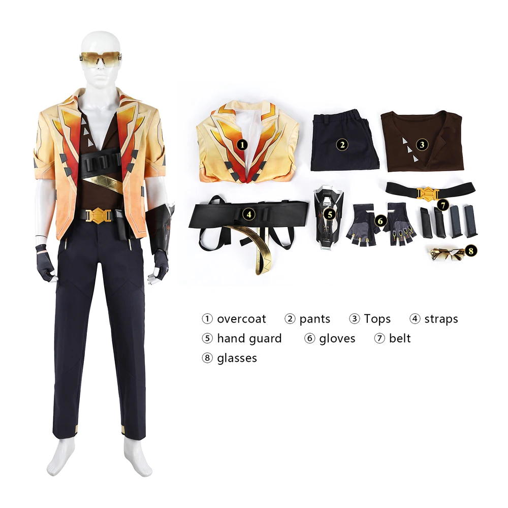 

VALORANT Game Fantasia Superhero Tejo Cosplay Costume Adult Male Yellow Coat Black Pants Halloween Carnival Birthday Party Costu