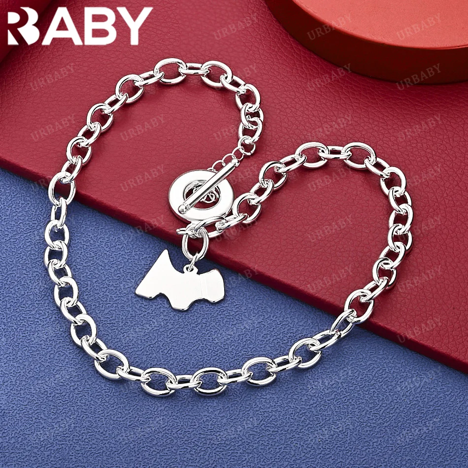 

URBABY 925 Sterling Silver Geometry TO Buckle Chain Necklace Fashion Jewelry Classic Grace Party Accessories
