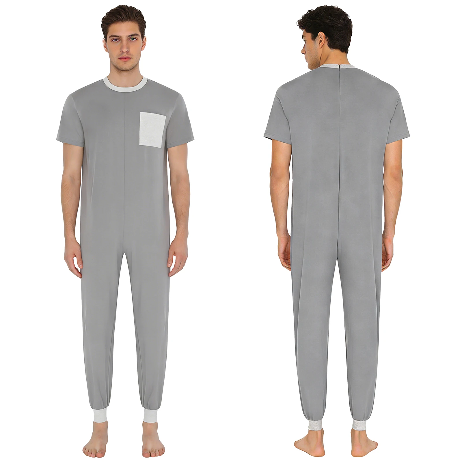 Adult Unisex Anti-Strip Adaptive Jumpsuit Autism Elderly Alzheimer Special Needs Clothing Back Zipper ‌Joggers Romper Daily Wear