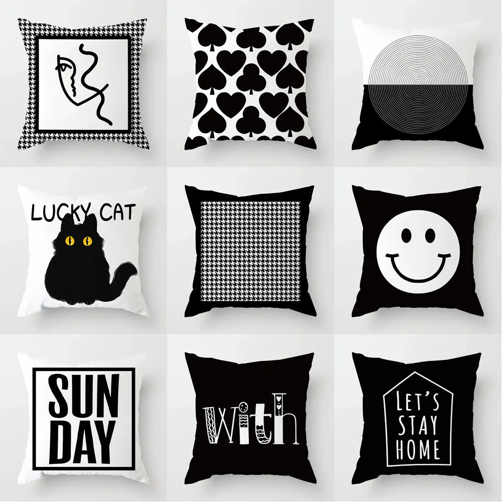 Ins Nordic Geometry Black and White Pillowcase Light Luxury Home Sofa Cushion Cover Living Room Bedroom Pillow Cover