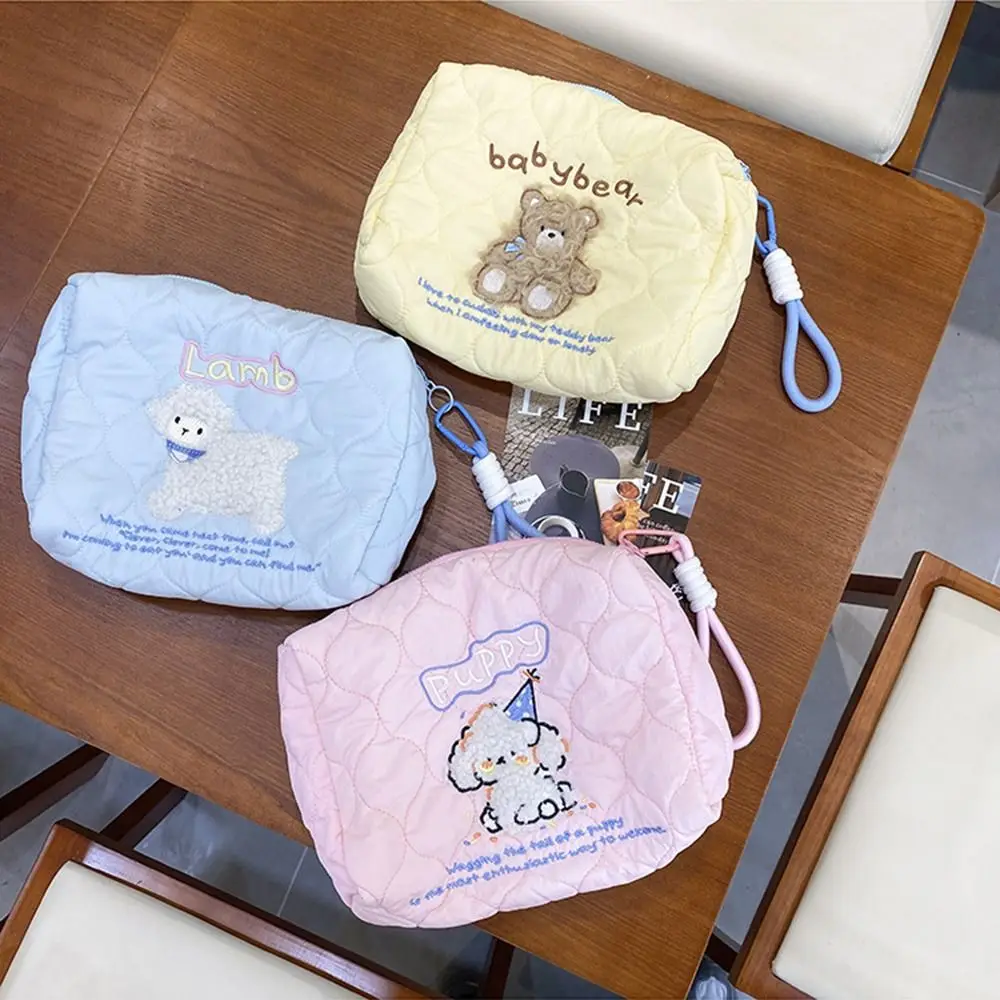 

Sweet Korean Style Puppy Embroidered Cosmetic Bag Cartoon INS Handheld Wash Bag Large Capacity Soft Make Up Pouch Bag Girls