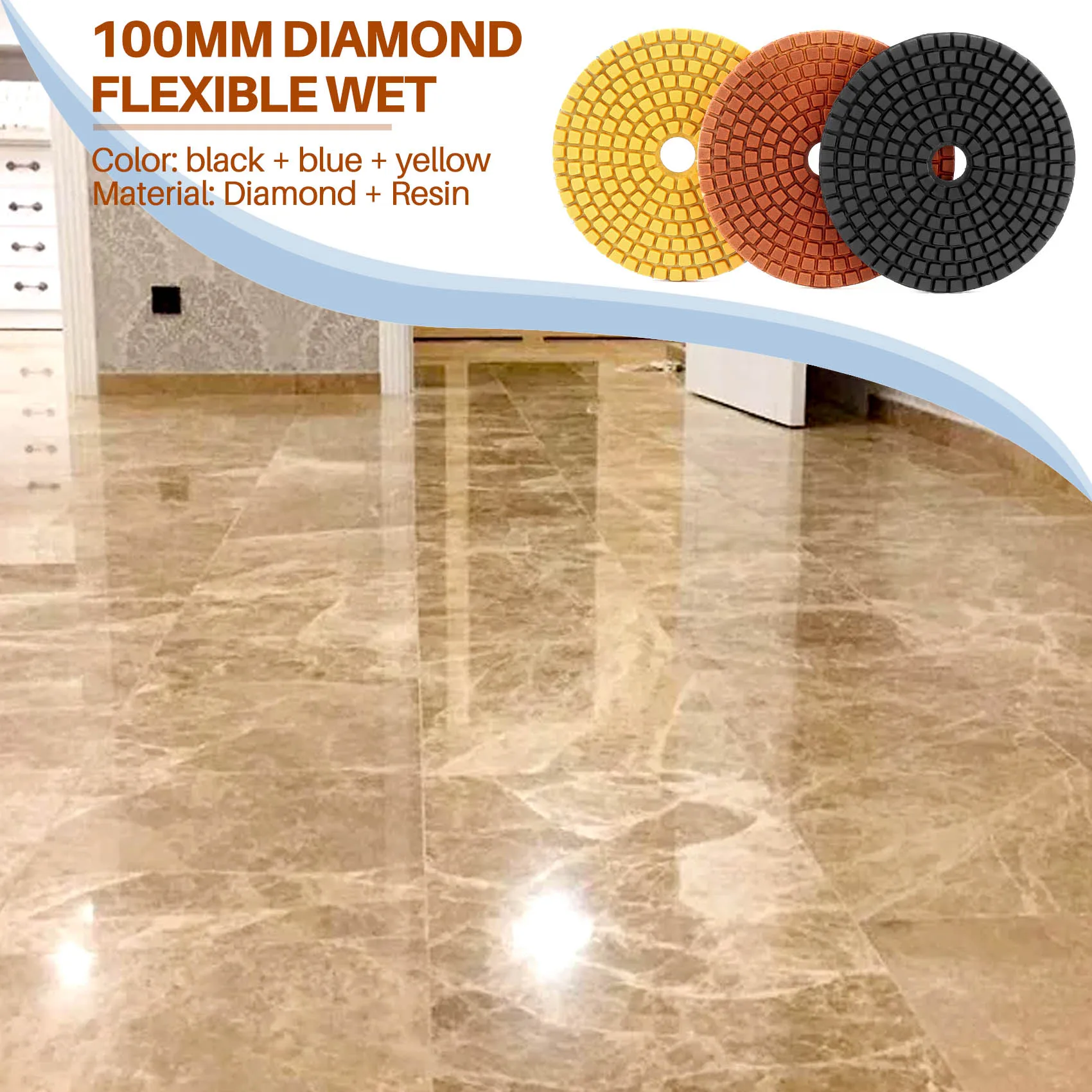 3 piezas de almohadillas de pulido en seco y húmedo flexibles de diamante de 100Mm pulido de suelo de 3 pasos para baldosas de mármol de piedra