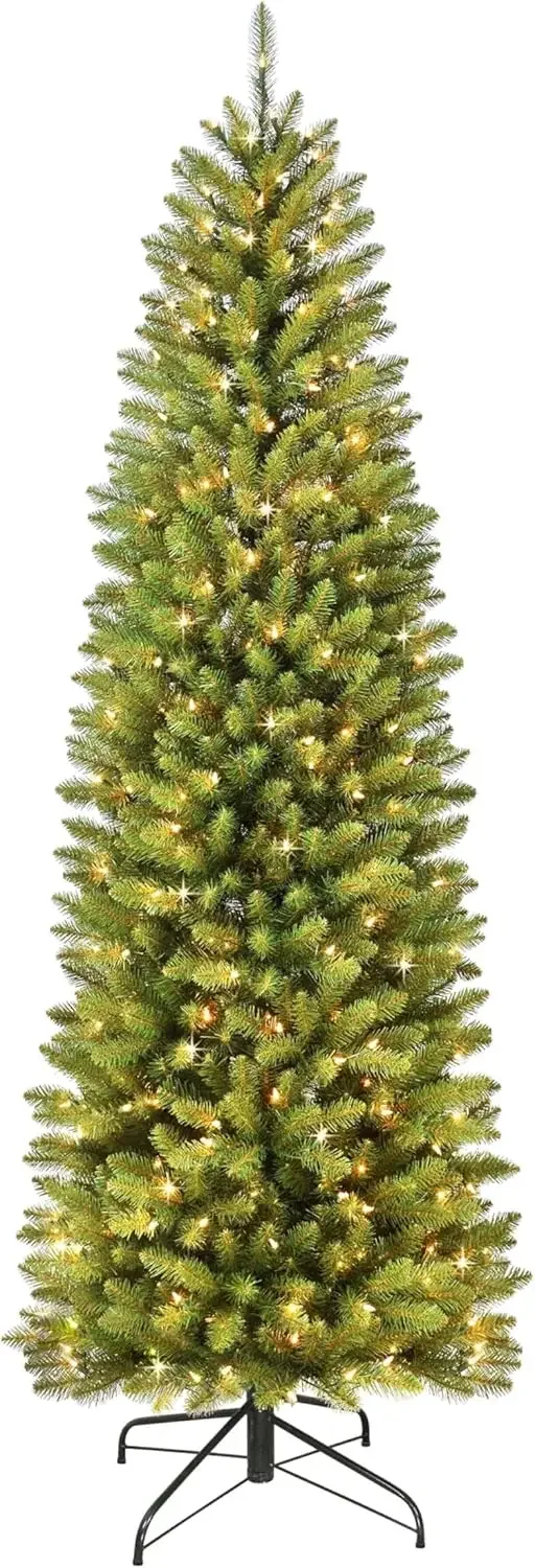 7.5 Foot Pre-Lit Fraser Fir Pencil Artificial Christmas Tree Listed Clear Lights, Green, 32 x 32x 90 inches