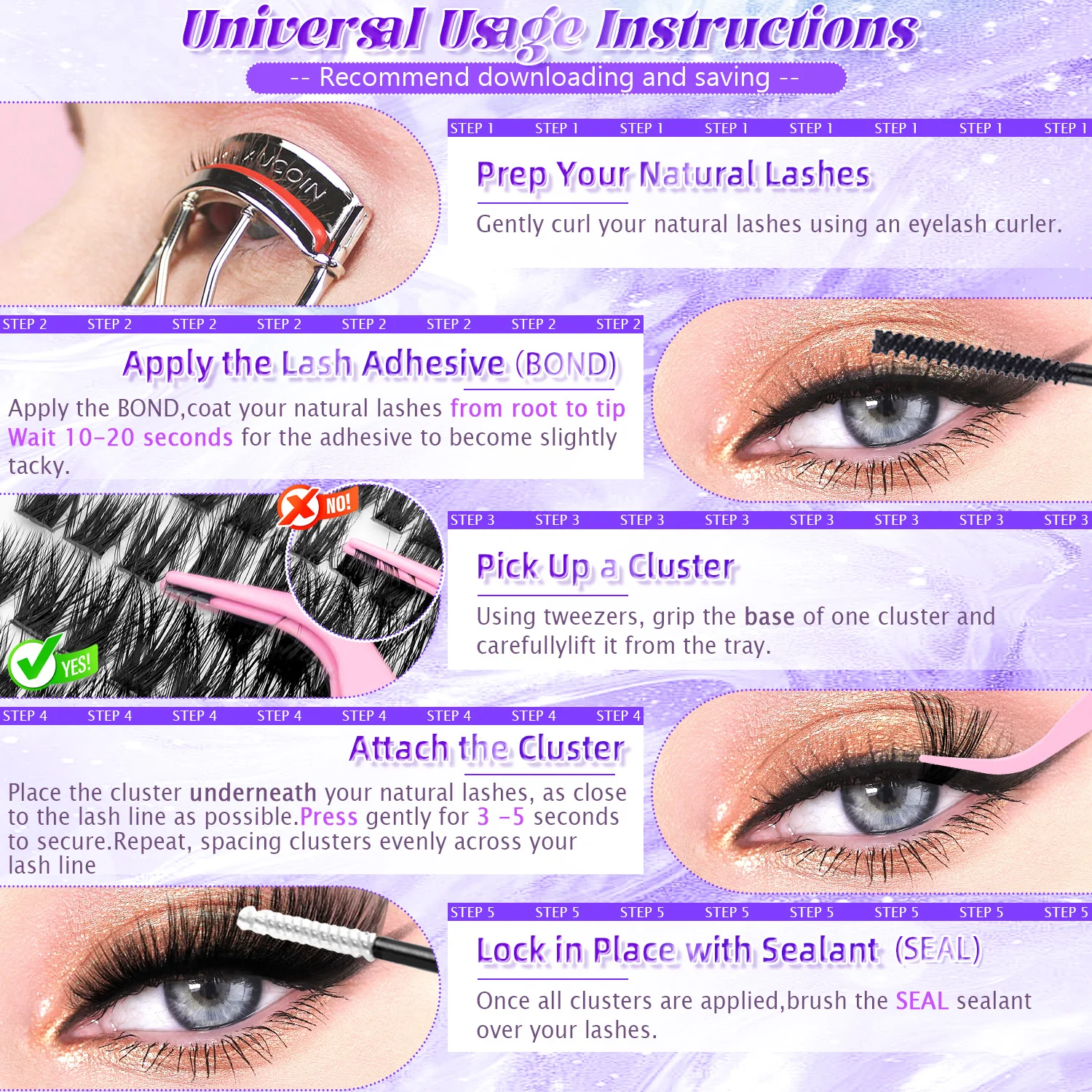 50D/60D/80D/100D Cluster-Wimpern DIY Wimpernverlängerungs-Set Wasserfeste Schlafgeeignete Künstliche Wimpern für Voluminöses Aussehen – Detail 6