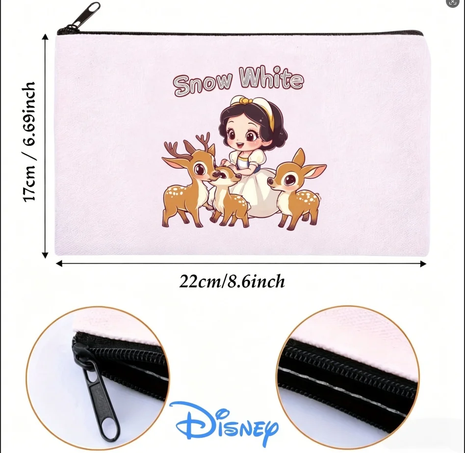 1 bolsa de cosméticos de lona con diseño de Blancanieves y tres ciervos, lindo organizador de maquillaje de Disney