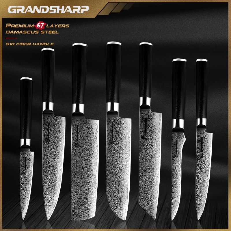 

Chef Knife Set Japanese Damascus Steel Nakiri Kiritsuke Utility Kitchen Knives Cooking Tools Stainless Steel Scabbard NEW