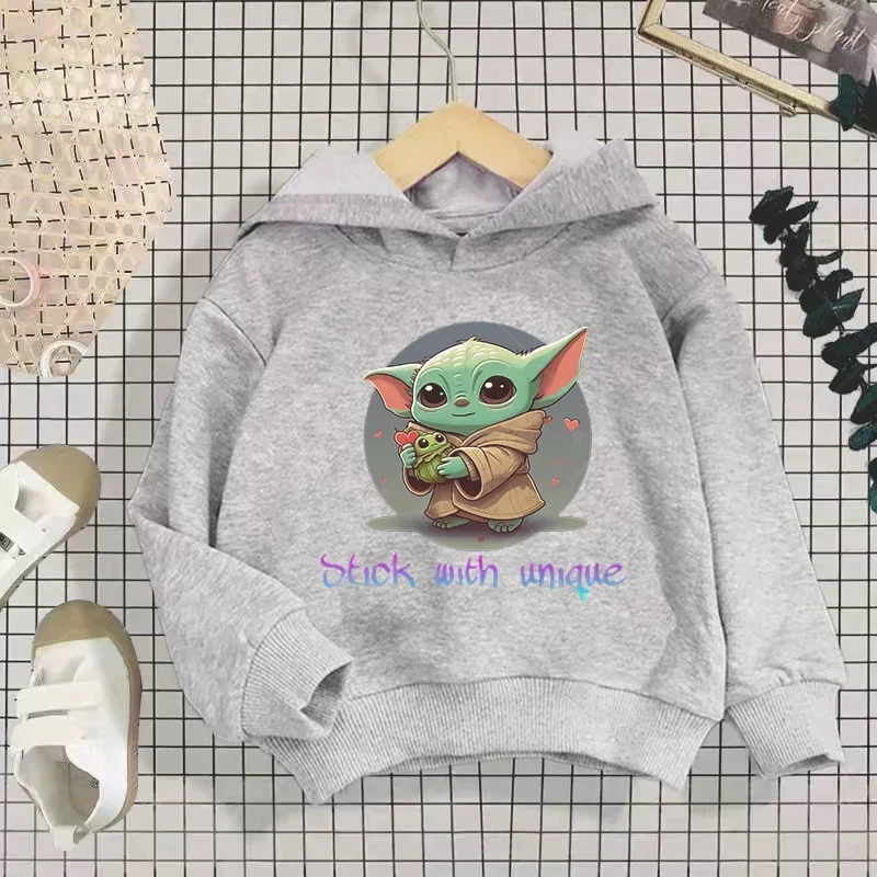 Kawaii Disney Cartoon hoodie Mandalorian Yoda Kawai Star Wars Gothic Kids hoody Boys Top Loose Girls Hippie hoody top