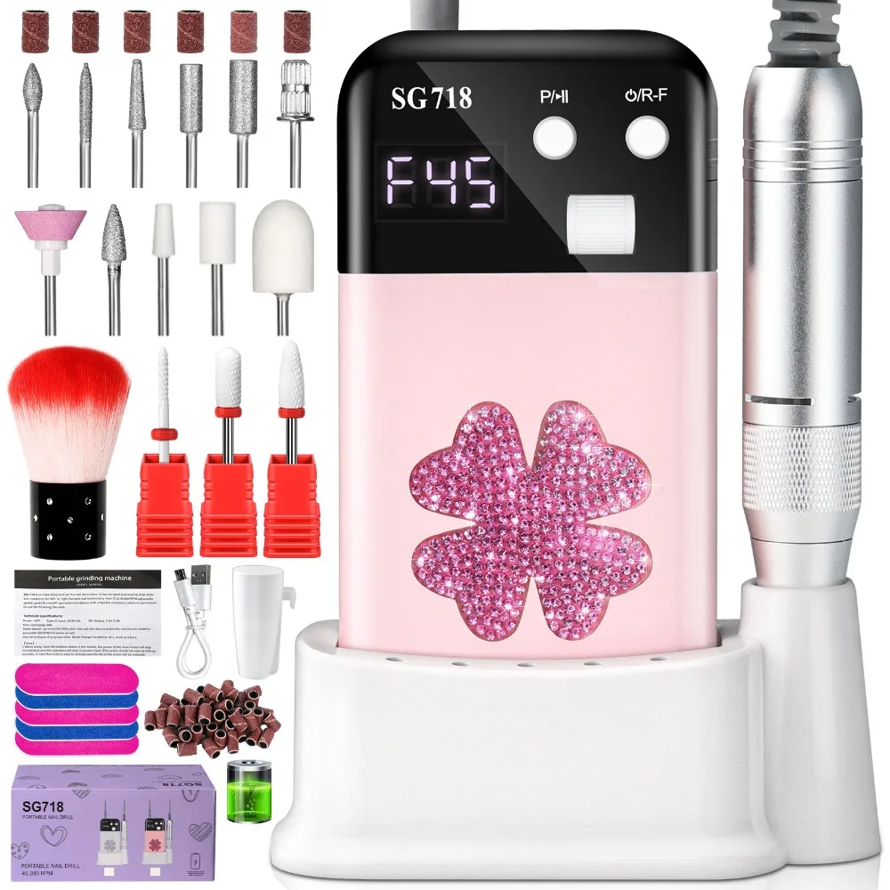 

45000RPM Electric Nail File Professional Nail Polishing Machine Rechargeable Low Noise Nail Sander File For Manicure Salon