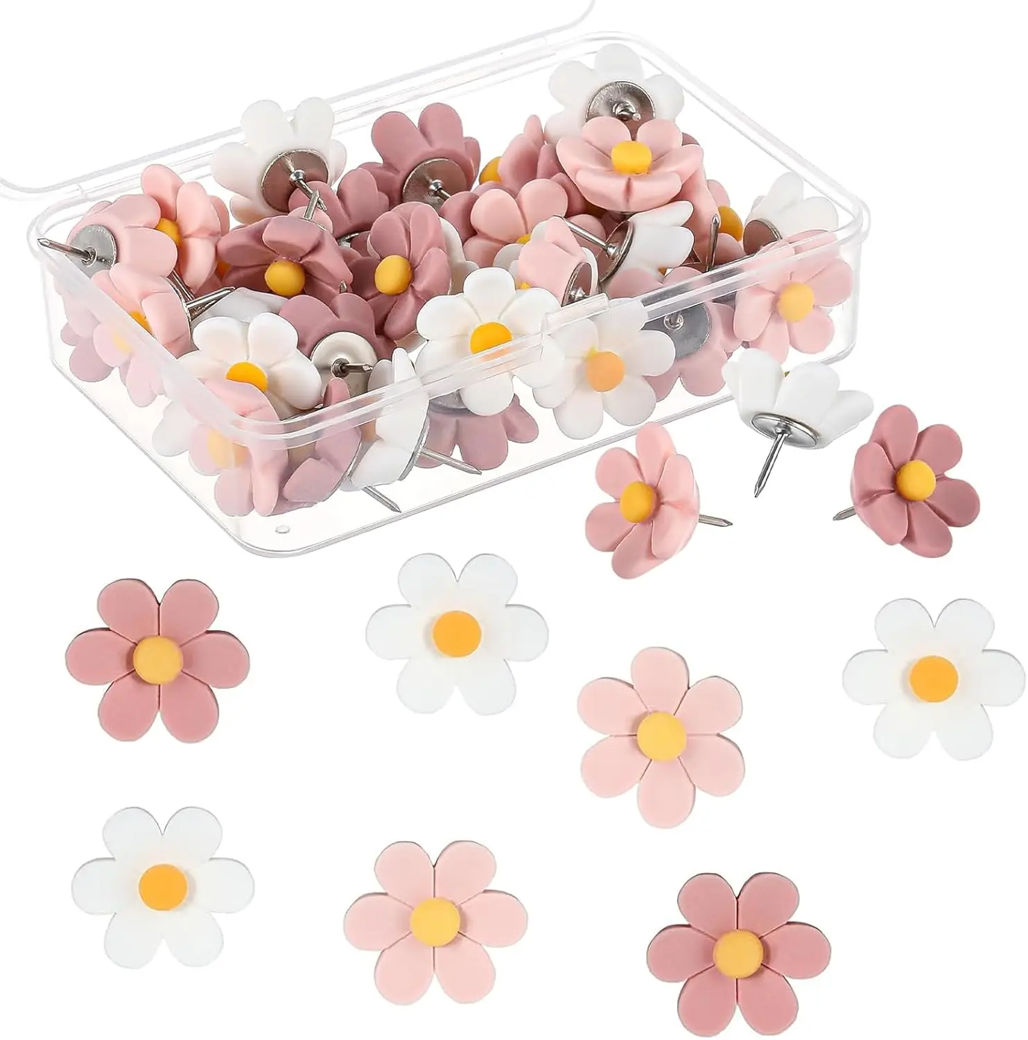 

30 Cute Flower Push Pins for Bulletin Board, Cork Board, Photos, Maps - Office and School Supplies