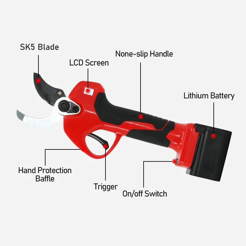 40mm Electric Pruning Shears Battery Powered Height Adjustable Gardening Scissors