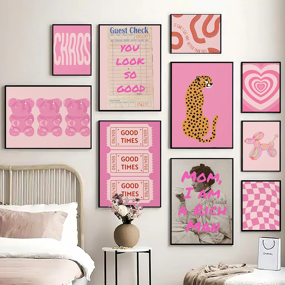 Preppy Aesthetic Gallery Prints Teenage Girl Room Decor College Colorful Pink Wall Art Eclectic Dorm Room Girly Poster Pictures