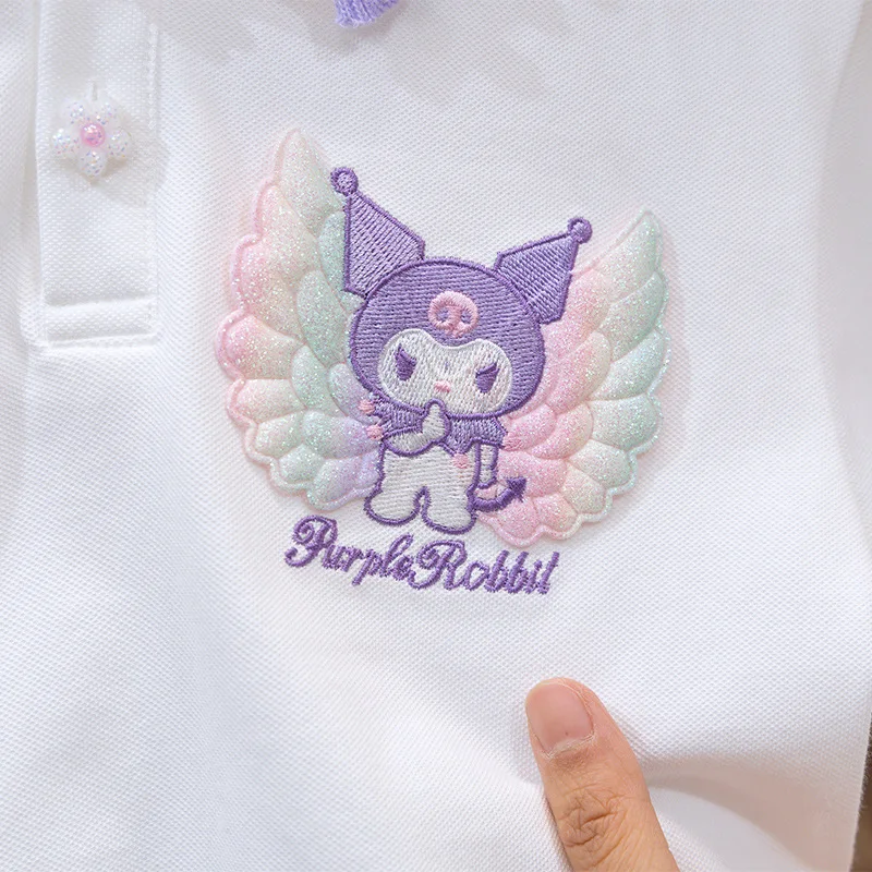 Sanrios Kawaii Kuromi الفتيات تنورة Jk مجموعة أنيمي الصيف الكرتون أزياء التلبيب بولو قصيرة الأكمام مطوي تنورة نمط الكلية مجموعة