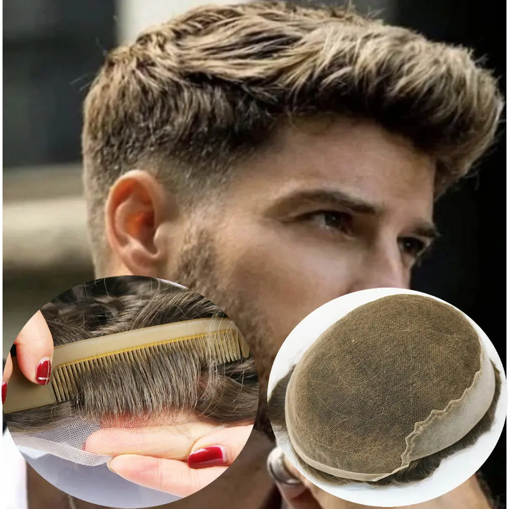 

Hair System For Men Toupee Q6 Swiss Lace & Thin Skin Pu Hair Piece Natural Hairline Male Wig Human Hair Replacement System