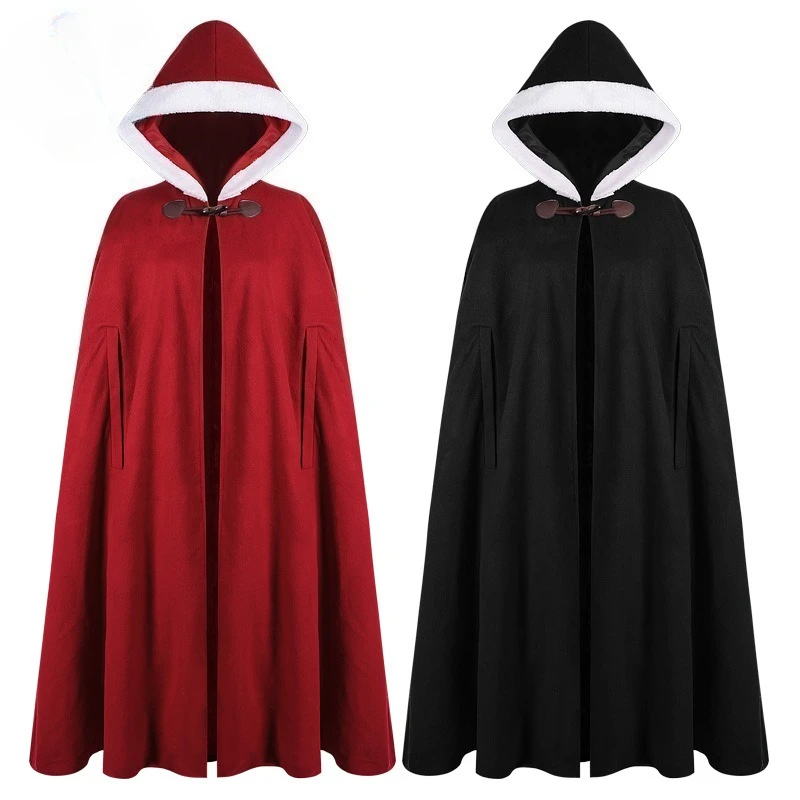 

2025 New Men Women Medieval Cloak Vintage Gothic Black Cloak Medieval Kinights Viking Costume Halloween Cosplay Clothes