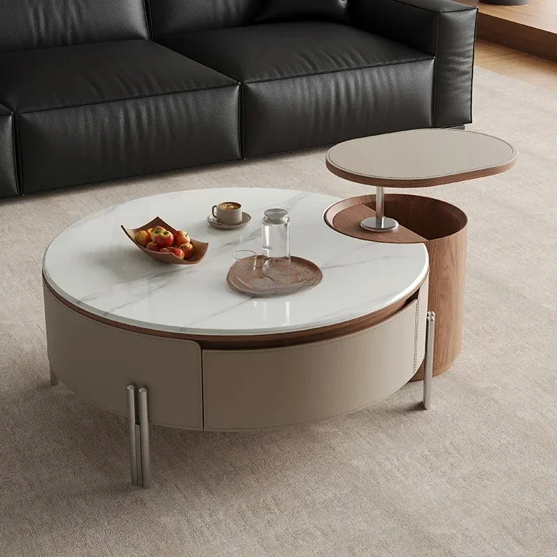 

Solid wood coffee table Italian minimalist living room lifting modern high-end rotating small coffee table