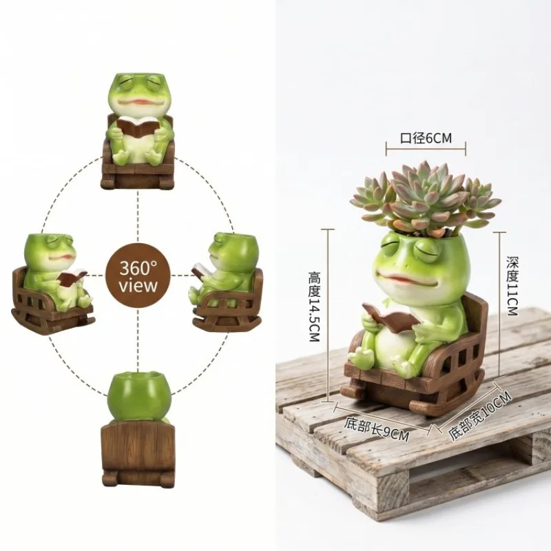 Creative Swing Chair Frog Succulent Planter, Resin Desktop Flower Pot Ornament