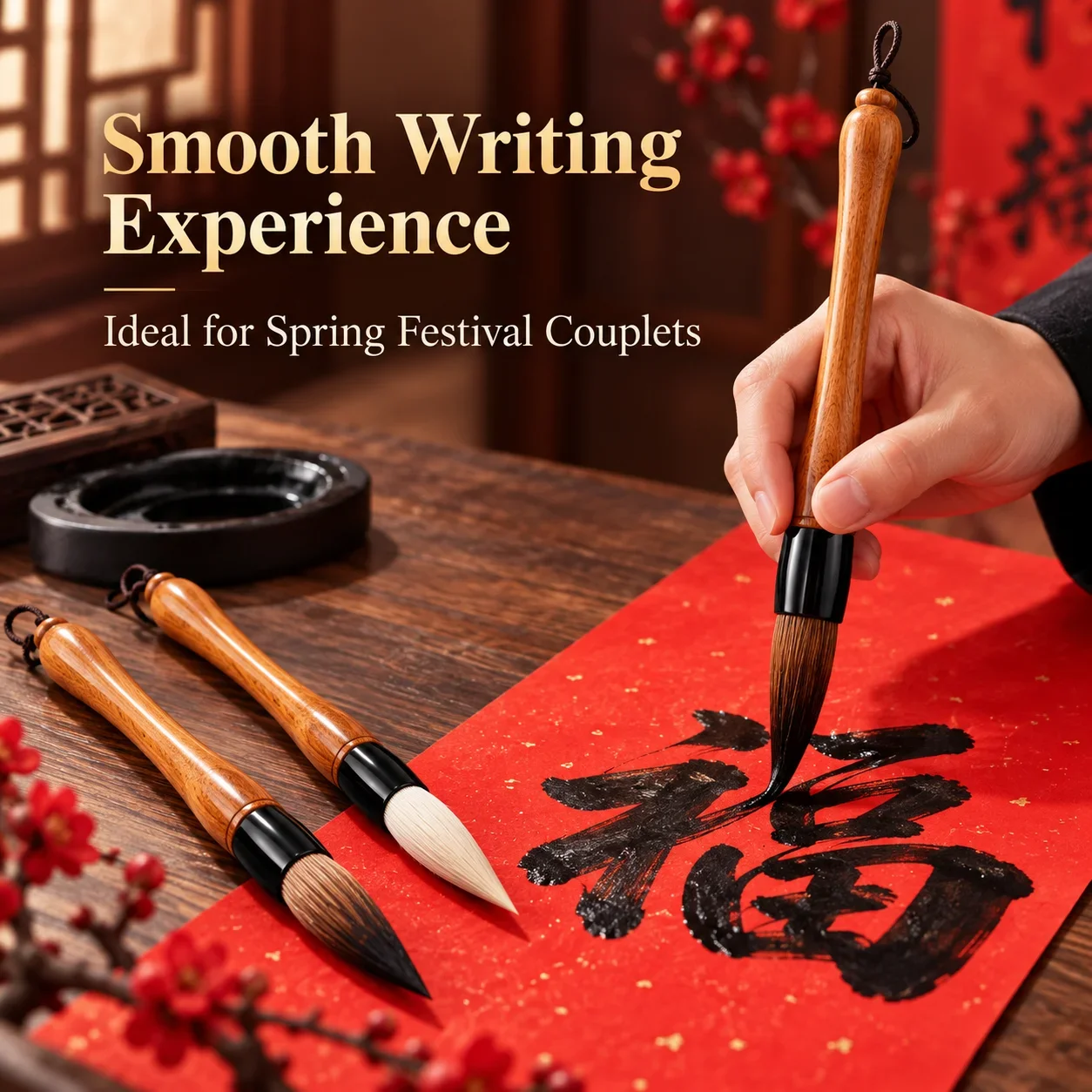 Calligraphy Brush with Brown Bamboo Handle, Large Dou Brush Wolf Hair, Mixed Hair and Goat Hair for Chinese Painting