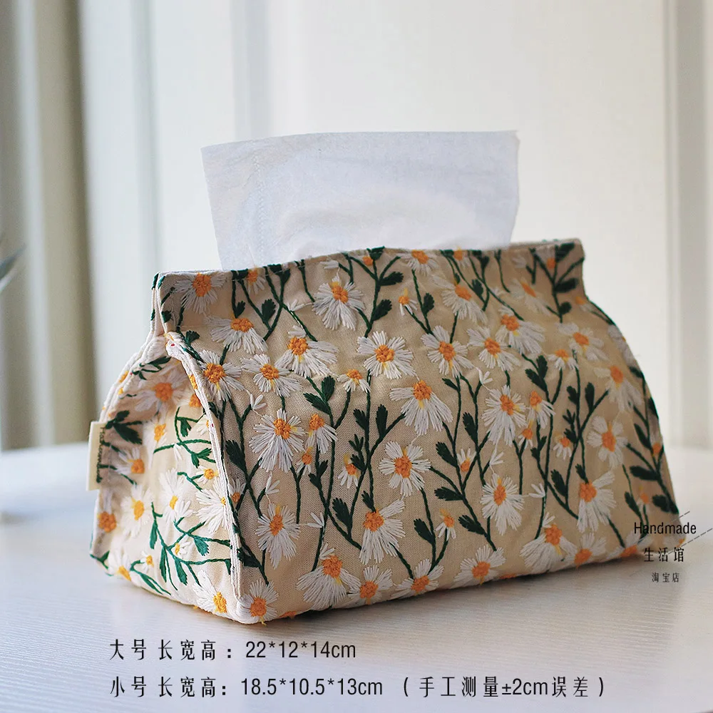 

Daisy Embroidery Cotton and Linen Fabric Paper Towel Box Pumping Paper Towel Bag Household Living Room