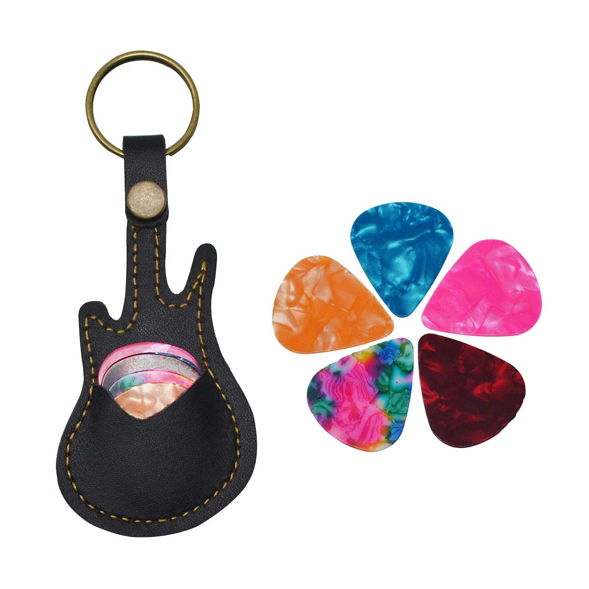 

Super Value Set! 1 Guitar - shaped Pick Case + 5 Random - colored Picks, Enjoy Wonderful Music Time for you