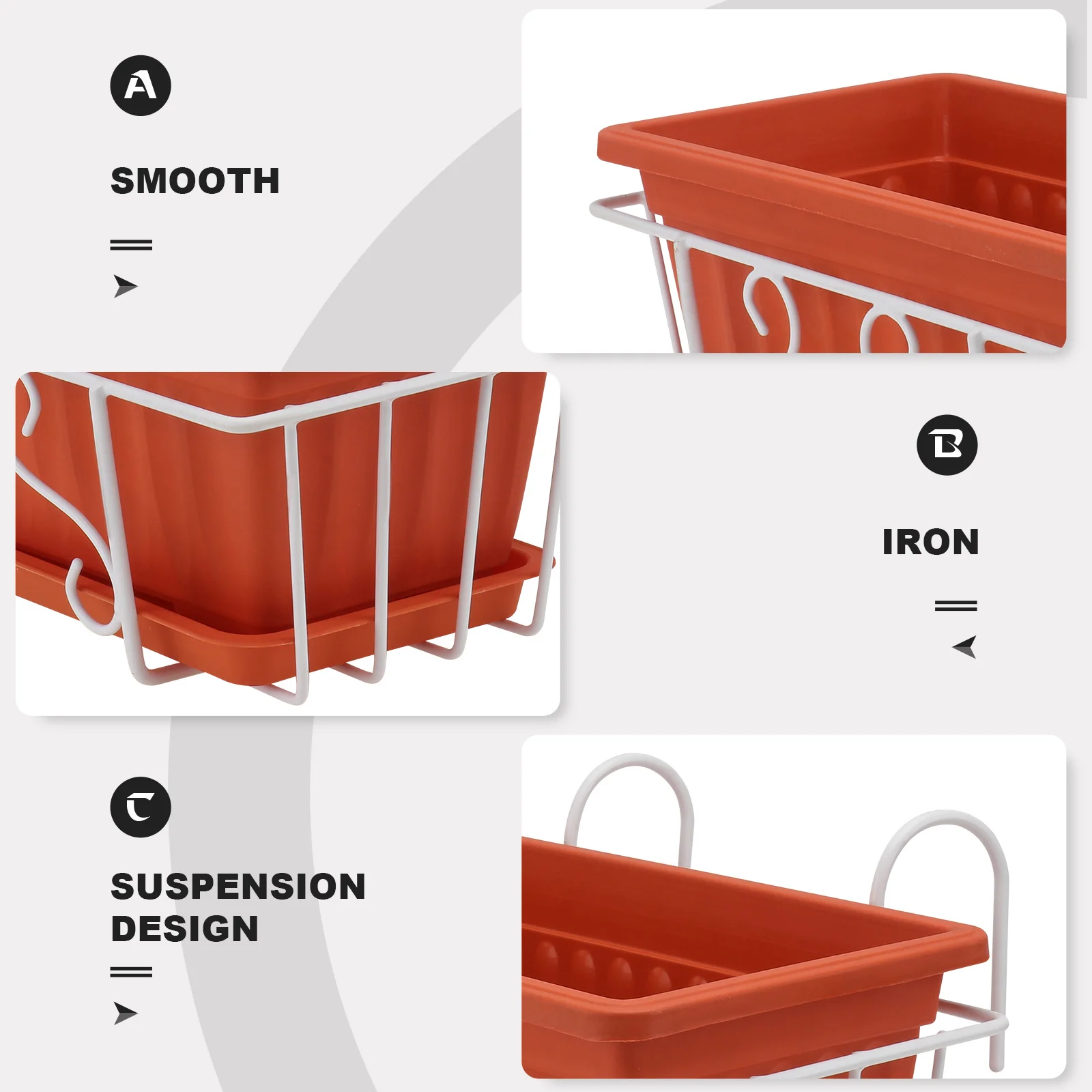 1Set Railing Hanging Plant Pot High-Quality Material Indoor Outdoor Use Smooth Design Clean Gift Planting Flowerpot