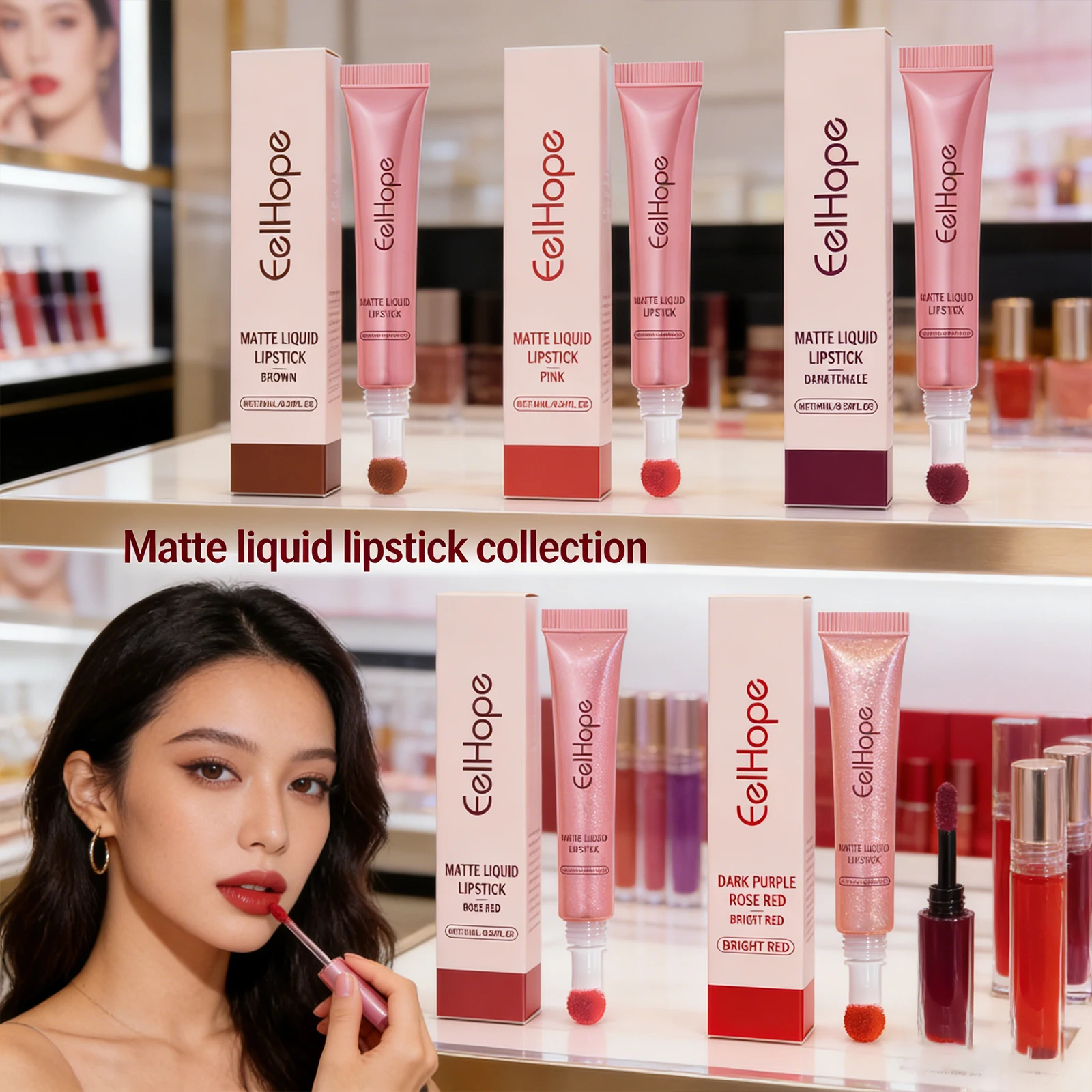 

Eelhope 5 Colors Matte Liquid Lipstick Collection Long Lasting Waterproof Non Stick Cup Moisturizing Lip Gloss Smooth Soft Lip