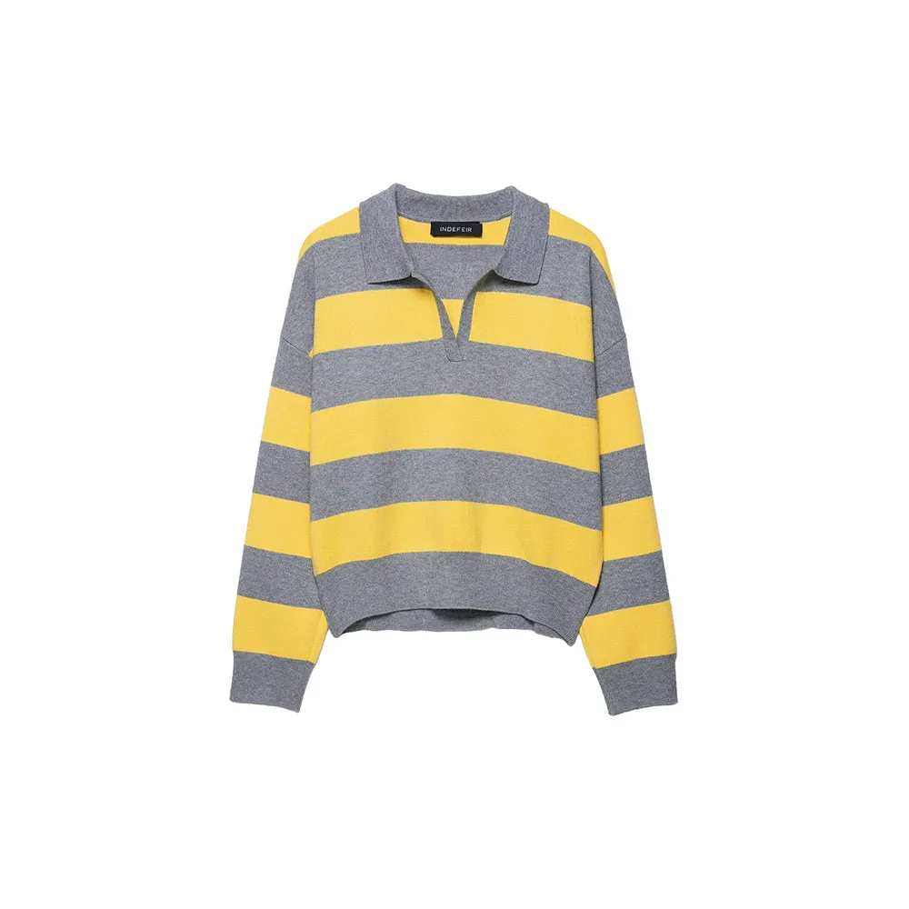 

Осенне-зимняя новая женская одежда, милый и модный свободный полосатый вязаный свитер с воротником-поло