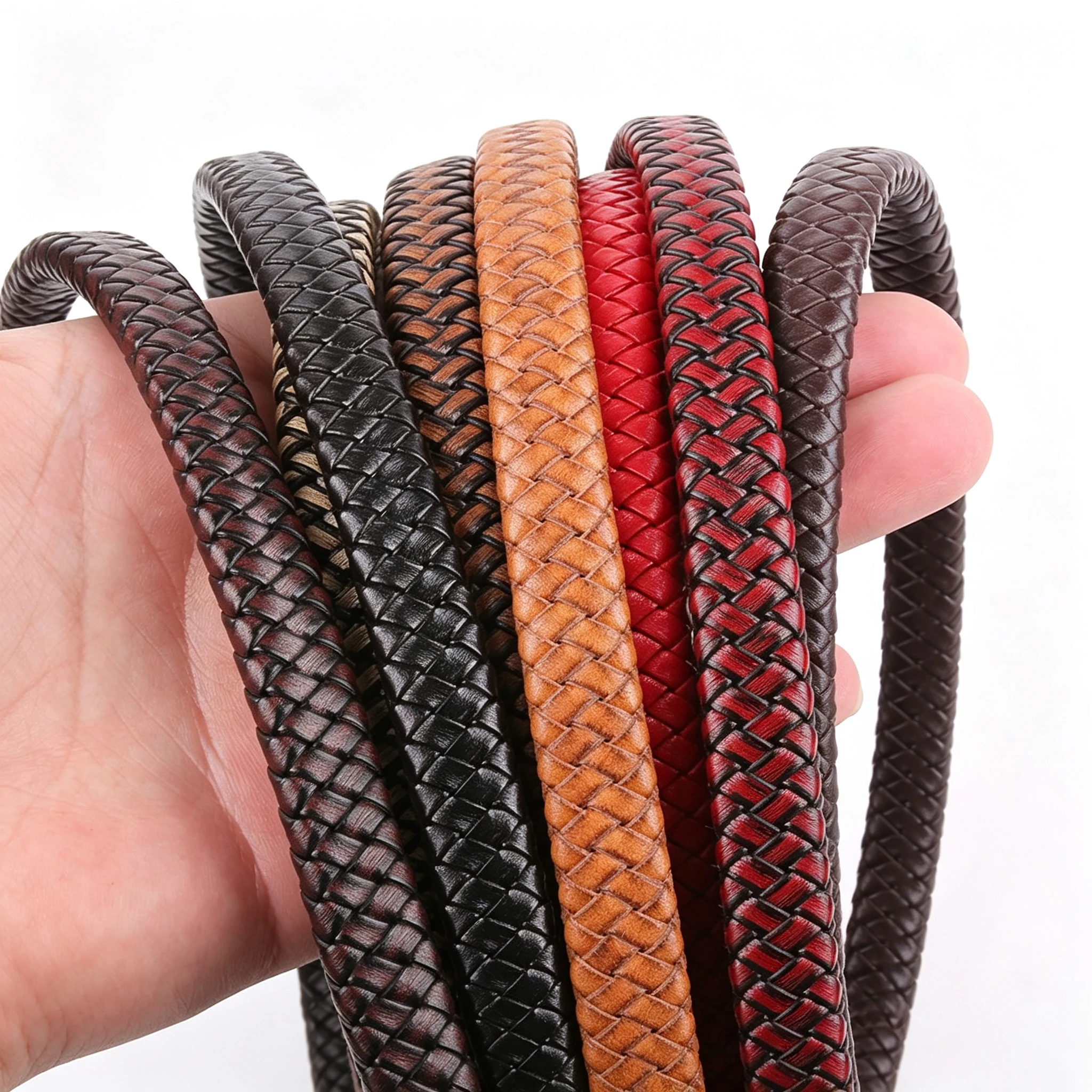 1m Echtes Rindsleder Geflochtenes Kordel Flaches Geflochtenes Lederband DIY Schmuckherstellung Armband Halskette Taschengriff Bastel-Lederseil – Detail 1