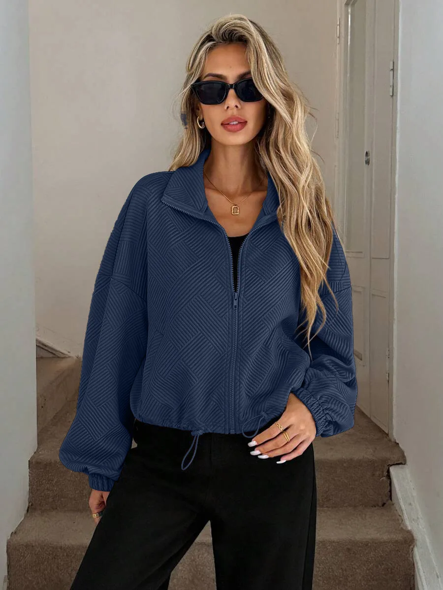

Personalized Womens Baseball Uniform Coat Solid Color Fashionable Autumn Winter Outerwear Long-sleeved High Collar Zipper Jacket