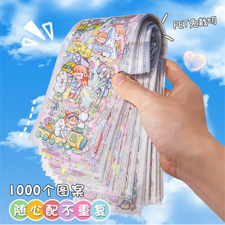 

1000 Patterns Extra Long Aesthetic Journal Scrapbooking Stickers, Kawaii School Kids Girls Kpop Photocard Decor Craft Gift
