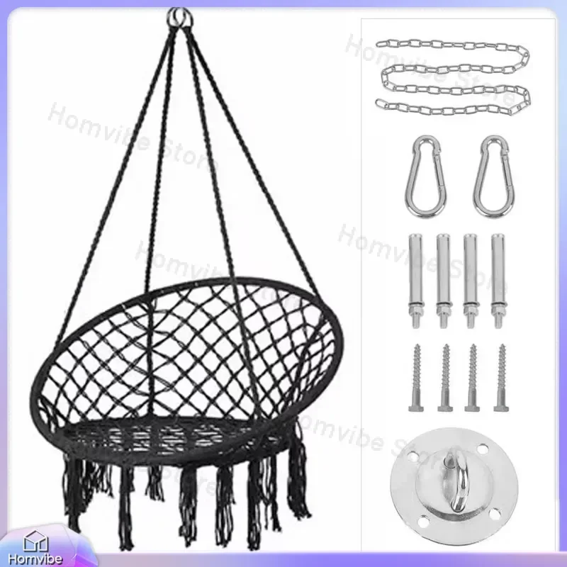 Nordic Fringed Hanging Chair Hand Woven Cotton Rope Hammock Swing Outdoor Balcony Cradle Seat Garden Patio Furniture Decor