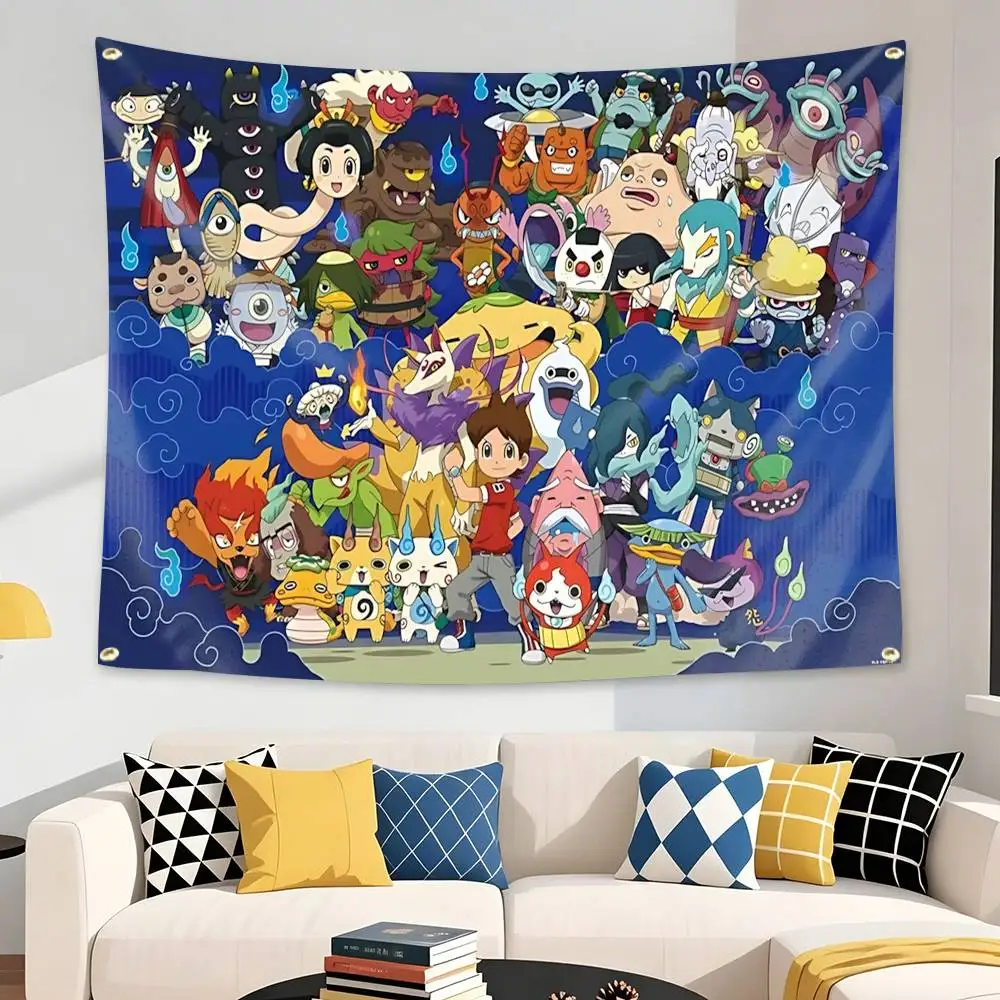 Lovely Y-Yo-kai Watch Anime Flag Tapestry Banner for Bedroom Living Room Outdoor Camping Custom Supported