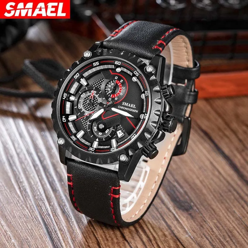 Popular Smael Smael Trendy Men's Sports Multi-Functional Luminous Waterproof Men's and Women's Leather Quartz Watch