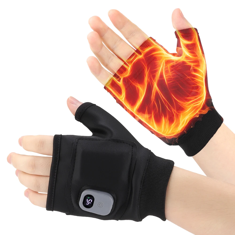 1Pair Unisex Electric Heating Winter Outdoor Heated Gloves Half Finger Touchscreen Warmer Mitten Rechargeable for Outdoor Hiking