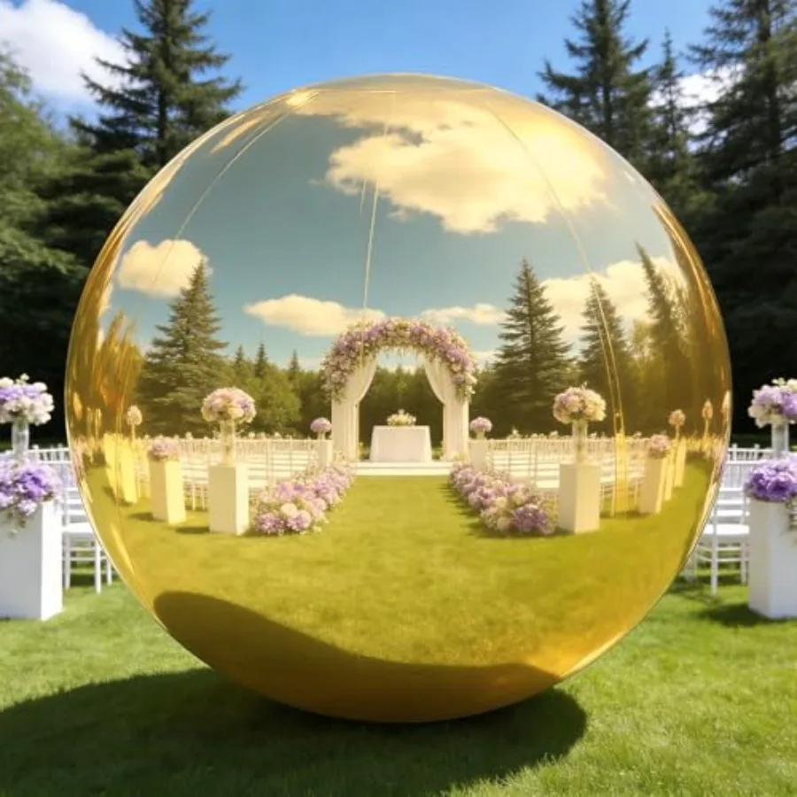

Inflatable Mirror Ball for event decoration, wedding, party, concerts and stage; gold PVC material; shiny gold color; reusable