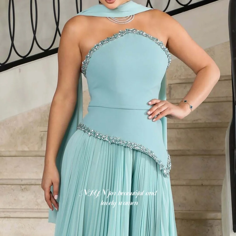 NFYN Strapless Prom Dress with Pleats Beading Evening Dress for Women A Line Formal Occasion Dress vestidos de fiesta Customized
