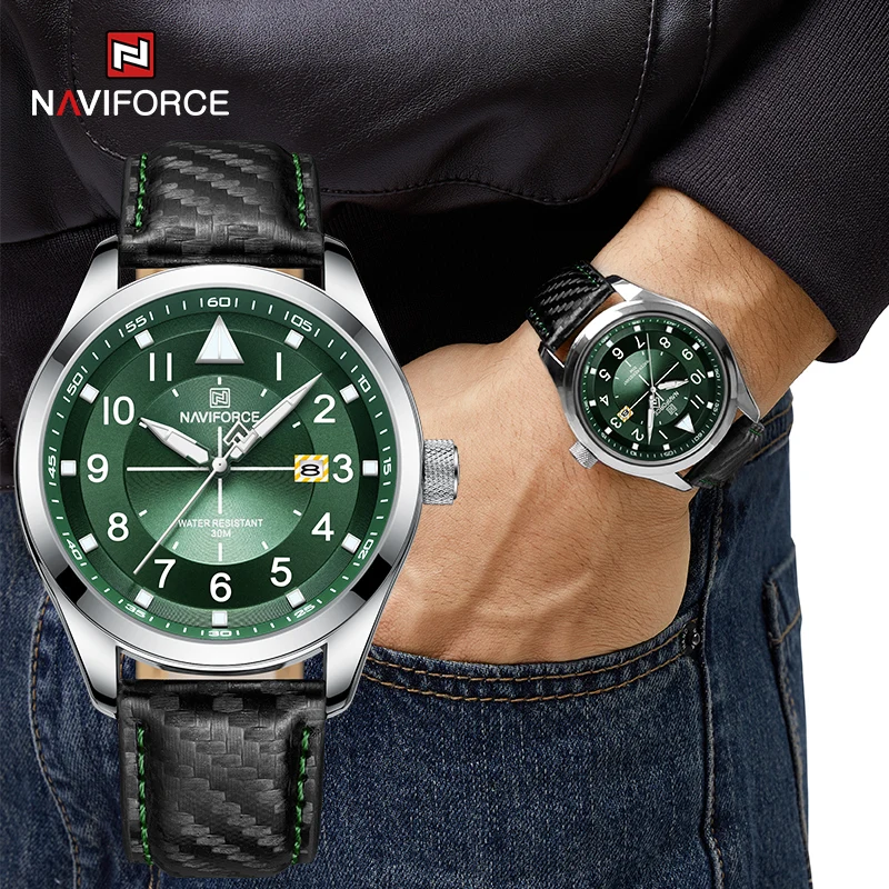 Top Brand NAVIFORCE Men\'s Quartz Watches Business Luminous Waterproof Clock Leather Strap Wristwatches for Men Relogio Masculino