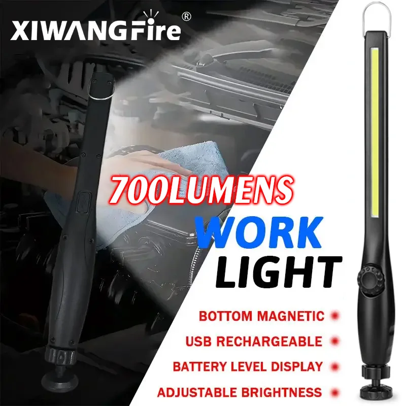 USB Rechargeable 700LM LED Work Light，Handheld Job Site Magnetic Security Lighting for Repair Camping Fishing Home Emergency