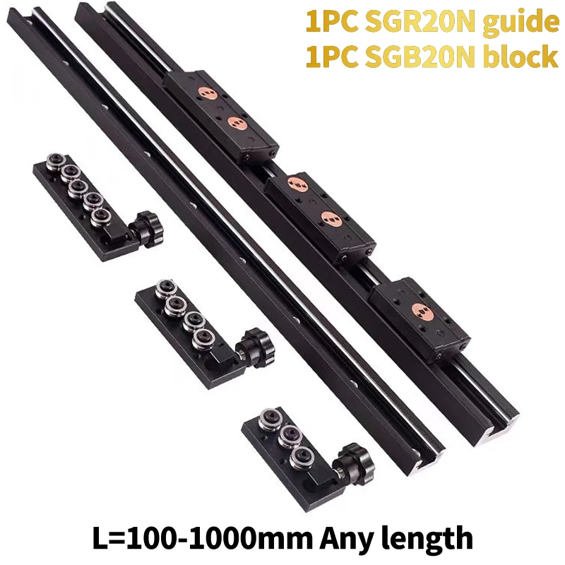 Blackening Built-in dual-axis linear guide 47mm SGR20N Roller slide 1 SGB20N block and 1 SGR20N guide Woodworking slide