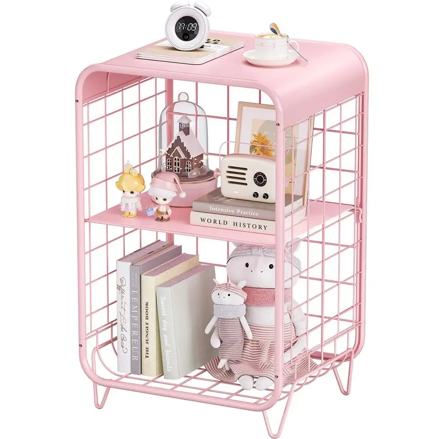 

Милый детский розовый прикроватный столик, металлическая тумбочка, 3-уровневый приставной столик с местом для хранения, винтажный прикроватный столик, мебель для спальни девочек, для Ливи